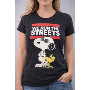 Snoopy Woodstock Graphic T-Shirt “We Run The Streets” Black Peanuts Tee XL